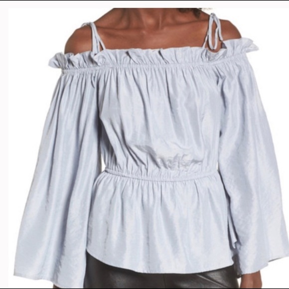 4si3nna off the shoulder bell sleeve blouse striped boho size medium - Picture 4 of 4